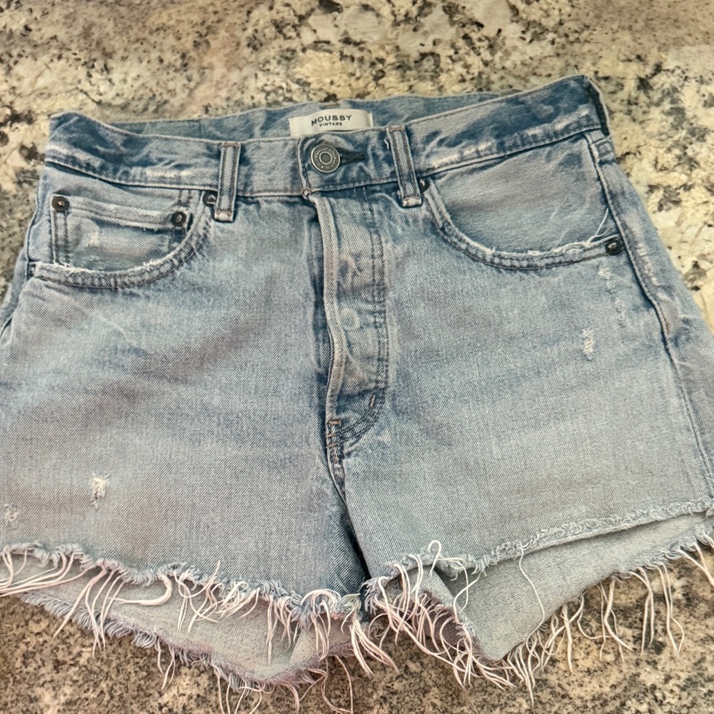 Moussy Light Blue Distressed Jean Shorts